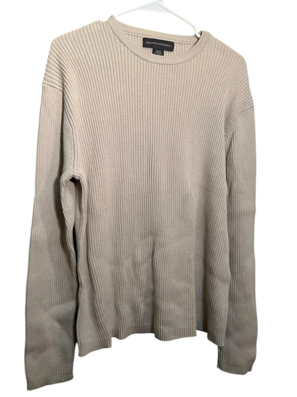 Vintage Banana Republic Men's Sz Large Crewneck T-Shirt Beige Ribbed Long Sleeve